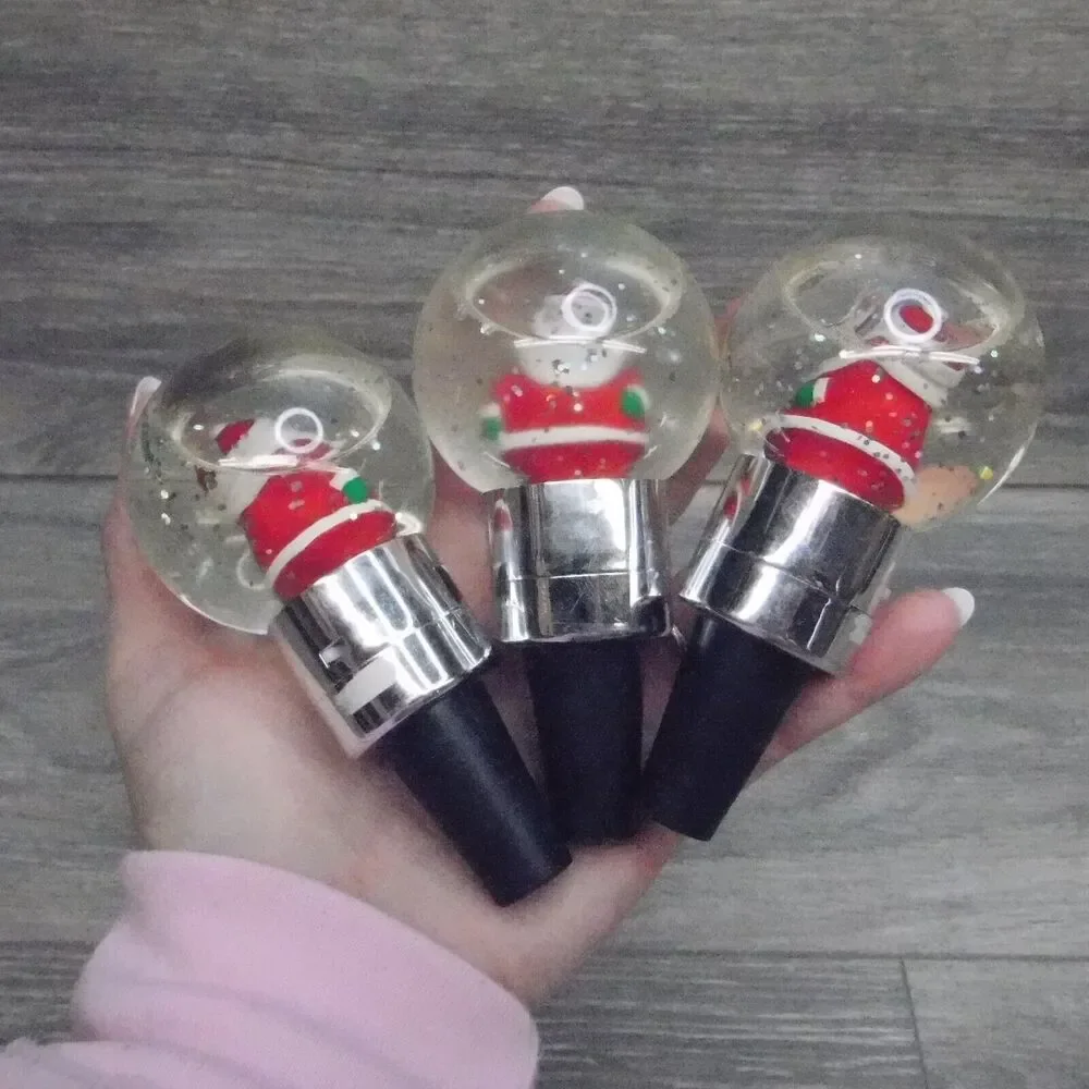 Christmas Santa Snow Globe Wine Bottle Topper Cork Savers Lighted Holiday Party